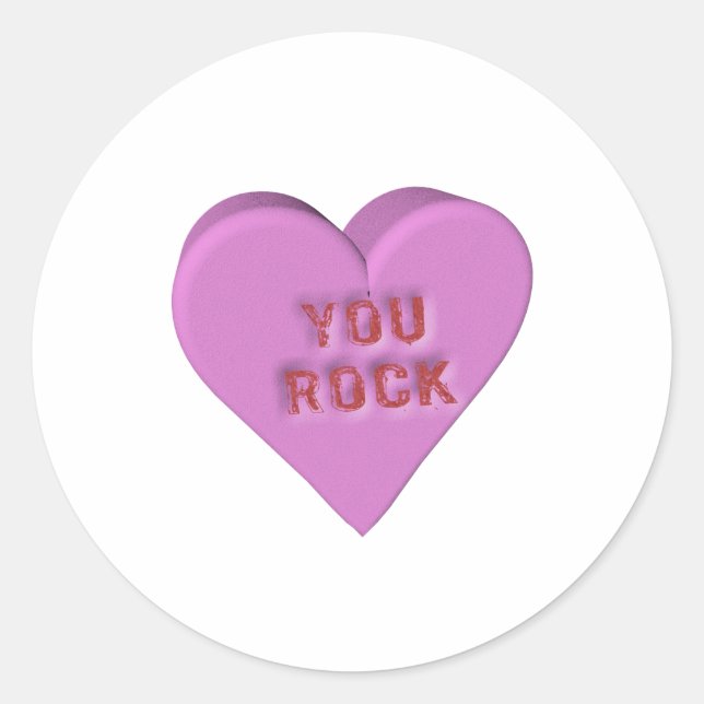 Candy Heart "YOU ROCK" Classic Round Sticker (Front)