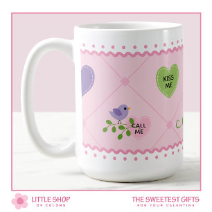 Candy Hearts and Love Birds Valentines Day Coffee Mug
