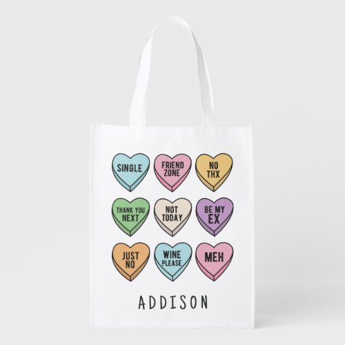 Candy Hearts Anti Valentine Single Life Grocery Bag