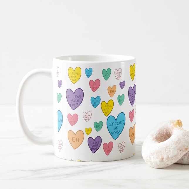 Candy Hearts Coffee Mug (With Donut)