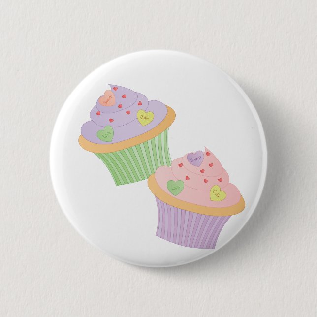 Candy Hearts Cupcakes Button (Front)