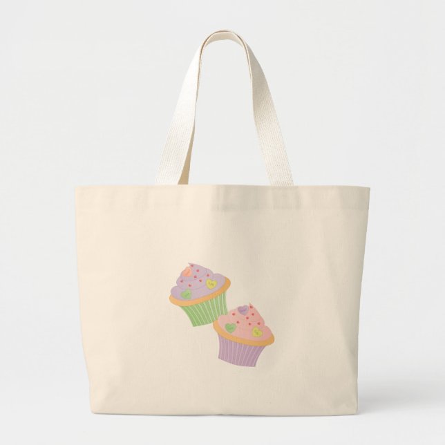 Candy Hearts Cupcakes Large Tote Bag (Front)