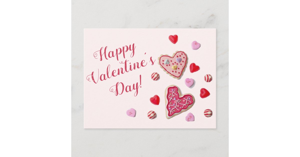 Candy Hearts Custom Message Valentine Postcard | Zazzle