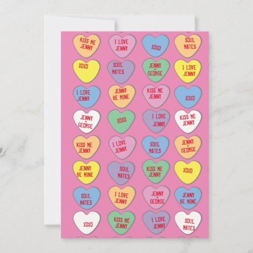 Candy Hearts Custom Messages Valentine Flat Card