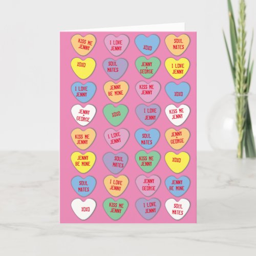 Candy Hearts Custom Messages Valentine Holiday Card