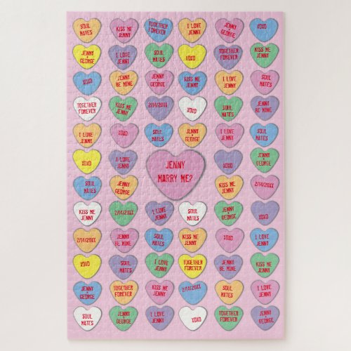 Candy Hearts Custom Messages Valentine Jigsaw Puzzle