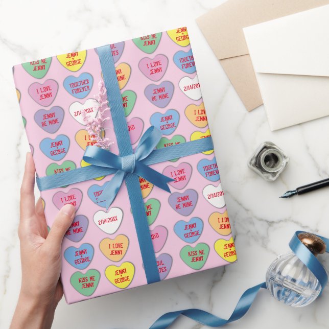 Candy Hearts Custom Messages Valentine Wrapping Paper (Gifting)