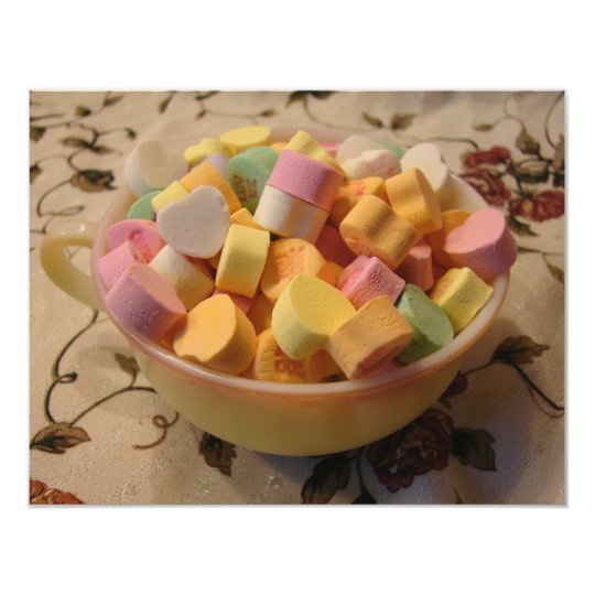 Candy Hearts in a Vintage Teacup Card