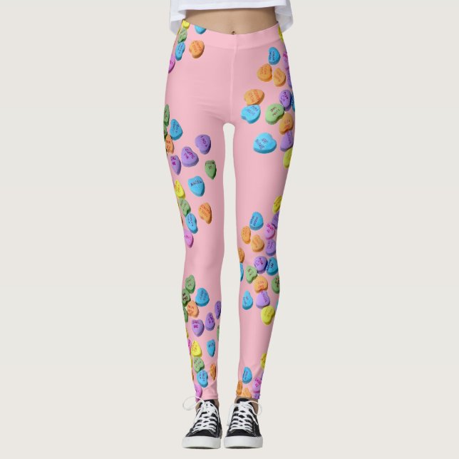 Candy Hearts Leggings Valentine's Day Cute (Front)