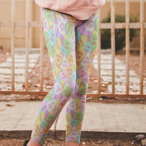 Candy Hearts Leggings Valentines Day Pattern