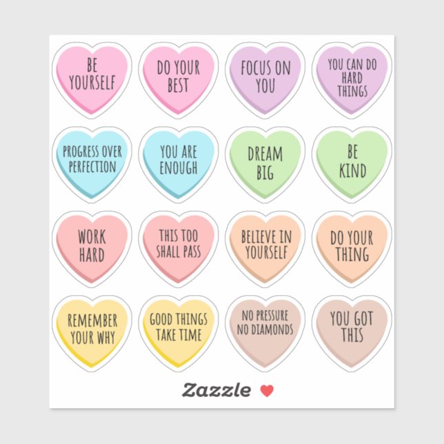 Candy Hearts Motivational Quotes Inspirational  Sticker (Sheet)