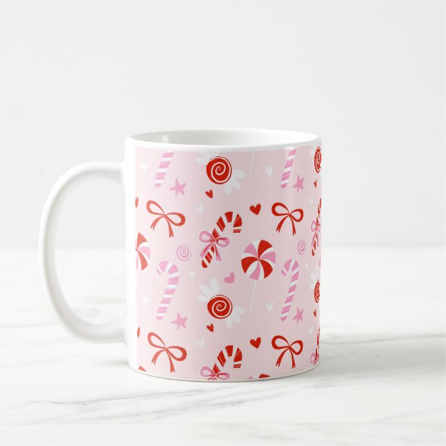 Candy Hearts Pink Holiday Mug (Left)