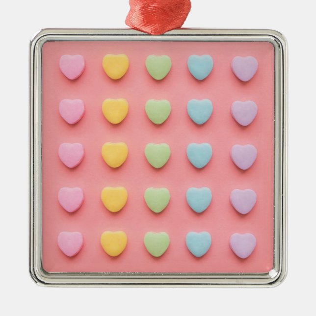 Candy Hearts Portrait Metal Ornament (Front)