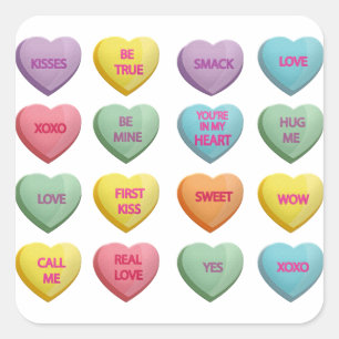 Candy Hearts Sweet Valentine Love Messages Square Sticker