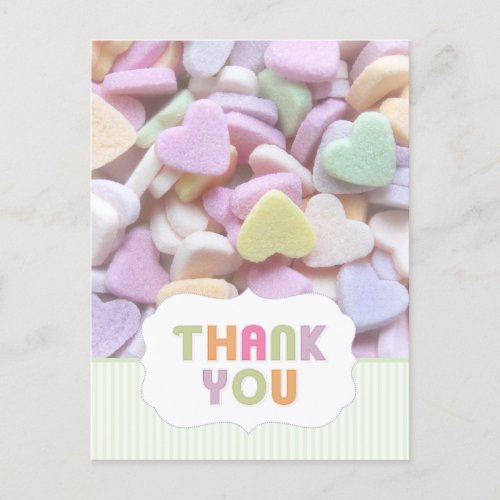 Candy Hearts Thank You postcard