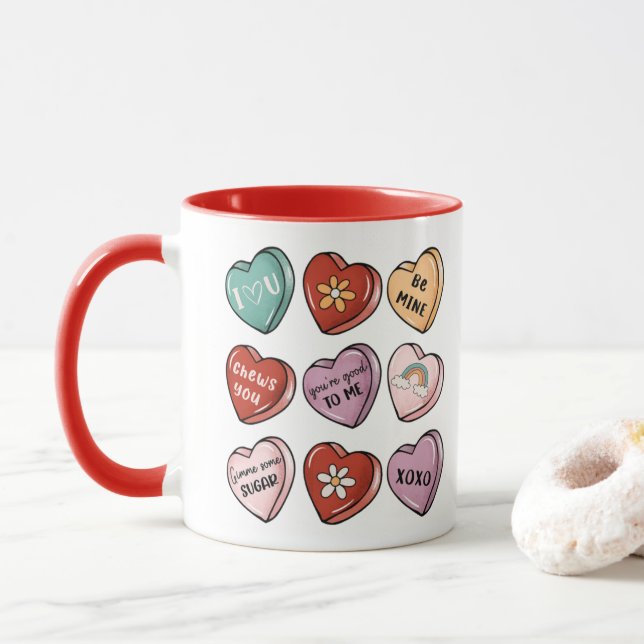 Candy Hearts | Valentine Candy Heart Mug (With Donut)