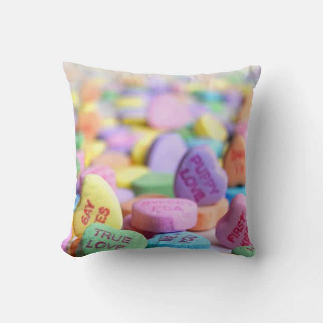 Candy Hearts Valentine Throw Pillow (Front)
