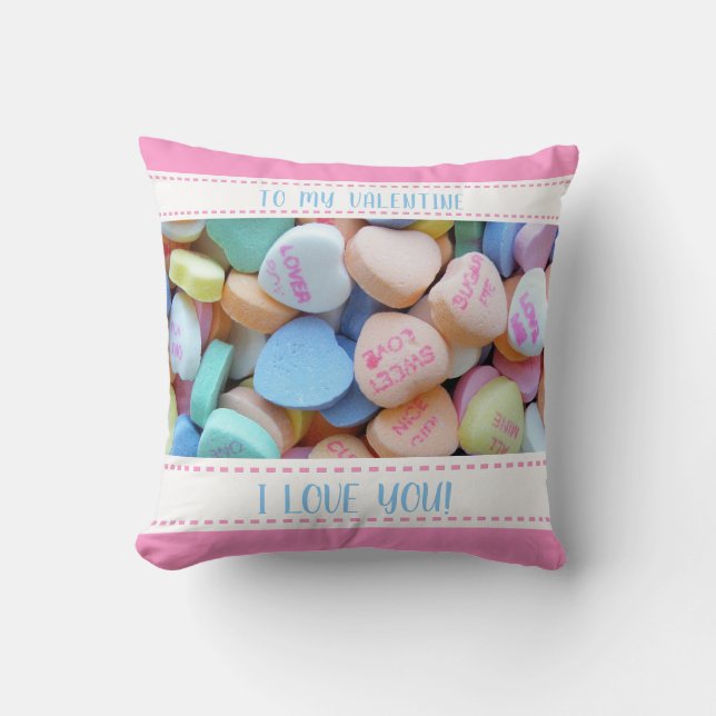 Candy Hearts Valentine Throw Pillow (Front)