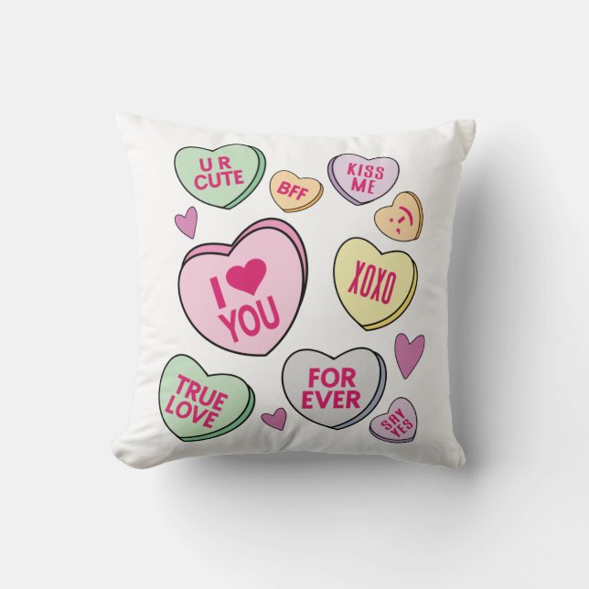 Candy Hearts Valentines Day Conversation Hearts Throw Pillow (Front)
