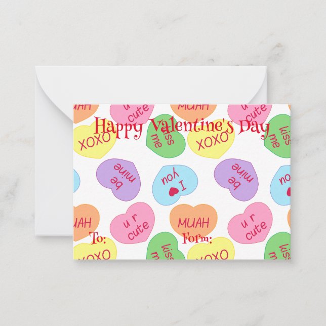 Candy Hearts Valentine's Day Note Card (Front)