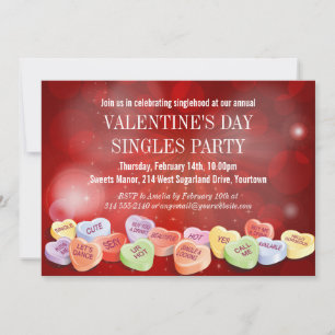 Candy Hearts Valentines Day Singles Party Invitation