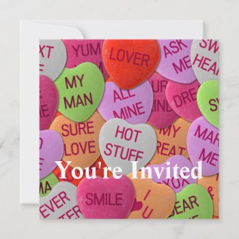 Candy Hearts With Sweet Sayings Invitation by StarStruckDezigns at Zazzle