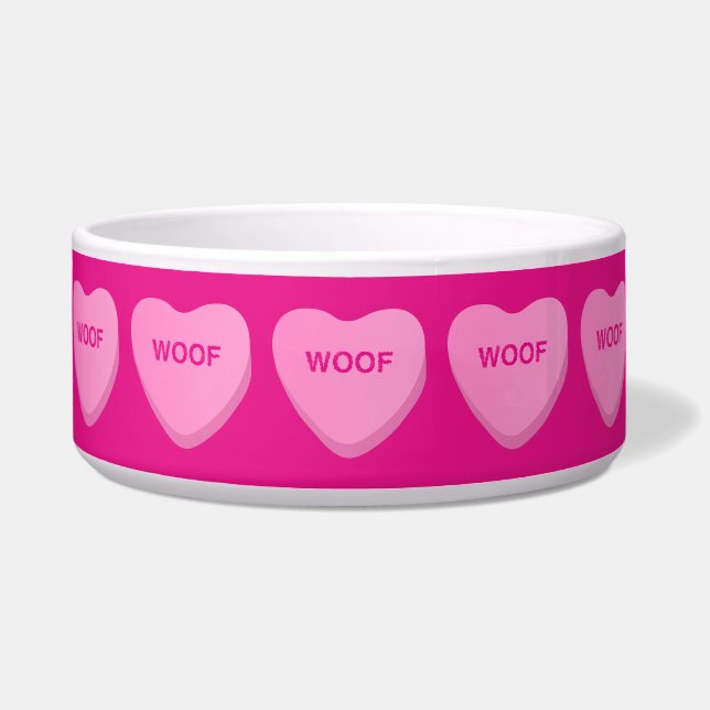 Candy Hearts Woof Dog  Bowl (Front)