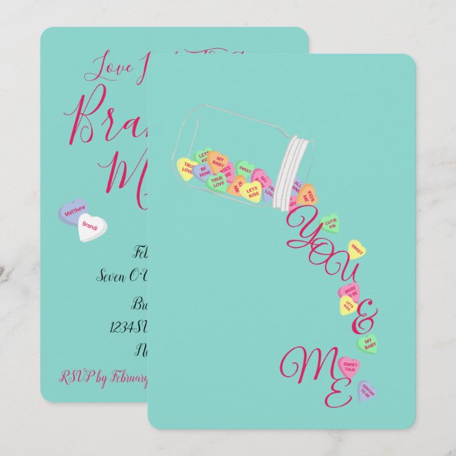 Candy Hearts You & Me Celebration Shower Party Invitation (Front/Back)