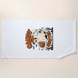Candy Hunter Halloween Ghost Pumpkin Bucket_1 Beach Towel