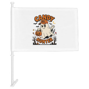 Candy Hunter Halloween Ghost Pumpkin Bucket_1 Car Flag