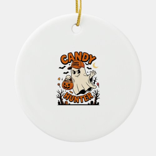 Candy Hunter Halloween Ghost Pumpkin Bucket_1 Ceramic Ornament