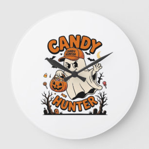 Candy Hunter Halloween Ghost Pumpkin Bucket_1 Large Clock