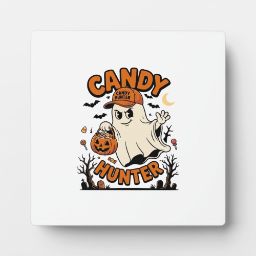 Candy Hunter Halloween Ghost Pumpkin Bucket_1 Plaque