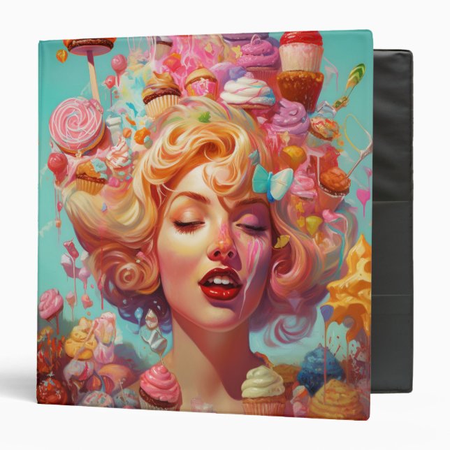 Candy Ice Cream Girl Surreal Fantasy Art 3 Ring Binder (Front/Inside)