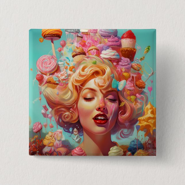 Candy Ice Cream Girl Surreal Fantasy Art Button (Front)