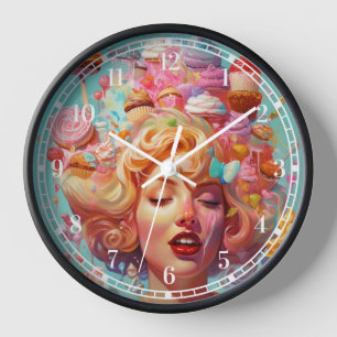 Candy Ice Cream Girl Surreal Fantasy Art Clock