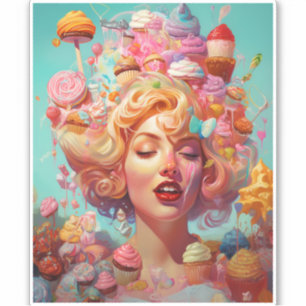 Candy Ice Cream Girl Surreal Fantasy Art Sticker