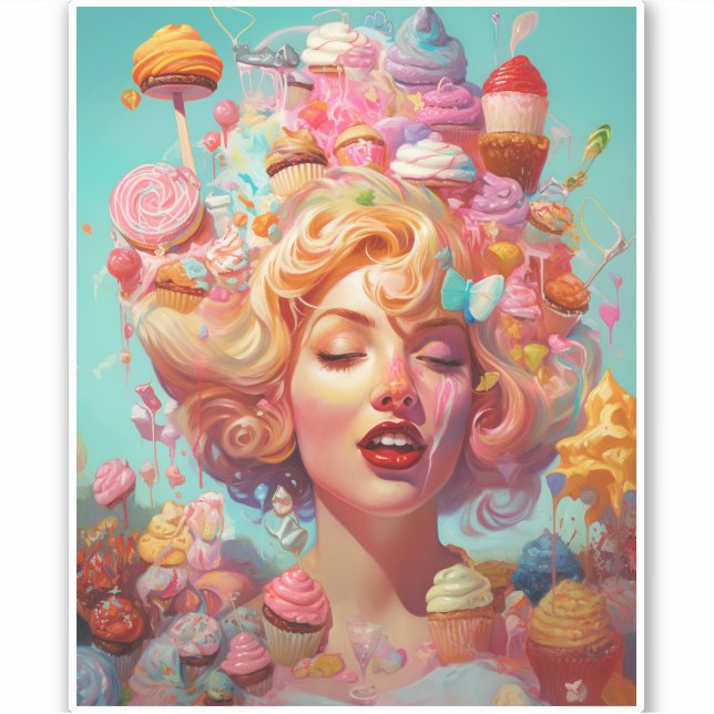 Candy Ice Cream Girl Surreal Fantasy Art Sticker (Front)