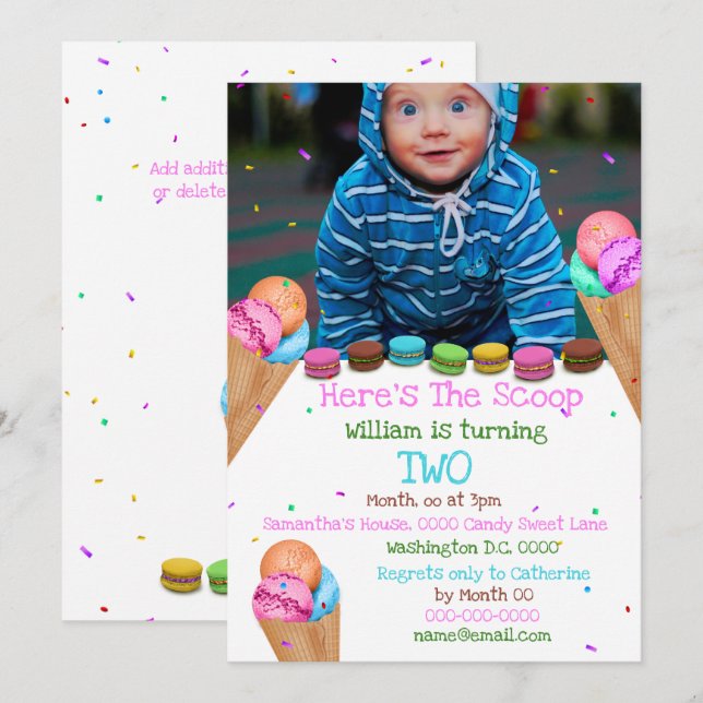 Candy ice cream photo ANY AGE birthday party Invitation (Front/Back)