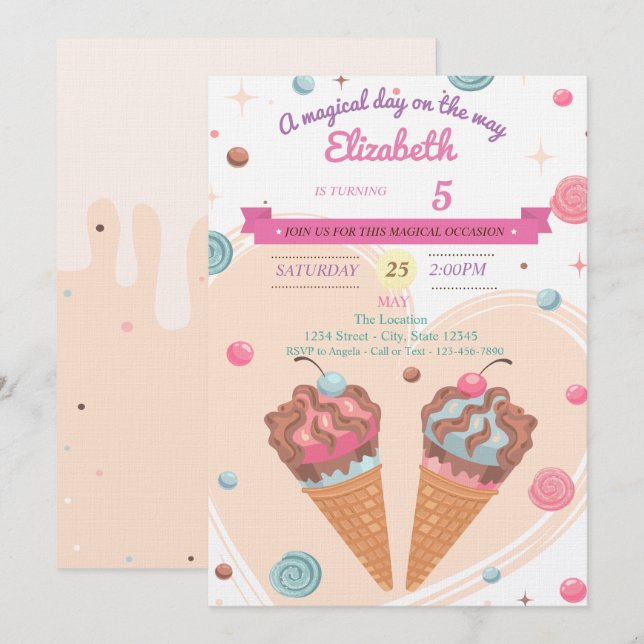 Candy Ice Creams  Birthday Invitation (Front/Back)