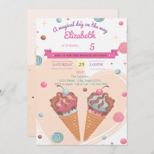 Candy Ice Creams  Birthday Invitation