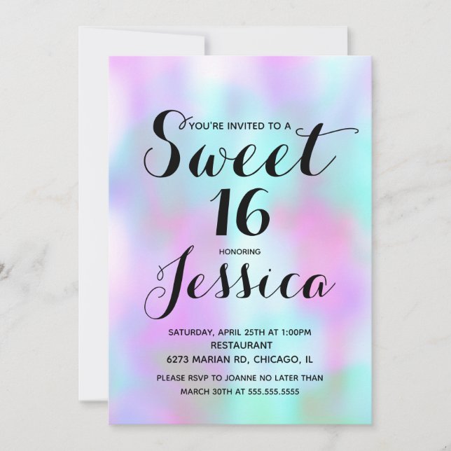 Candy Ink Liquid Marble Pink  Sweet 16 Invitation (Front)