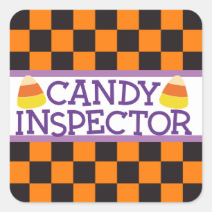 "Candy Inspector" Checkerboard Halloween Pattern Square Sticker