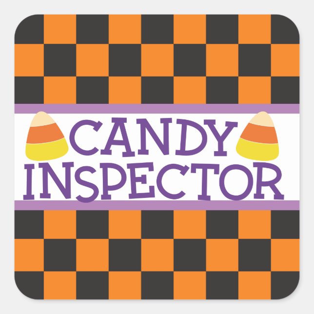 "Candy Inspector" Checkerboard  Halloween Pattern Square Sticker (Front)