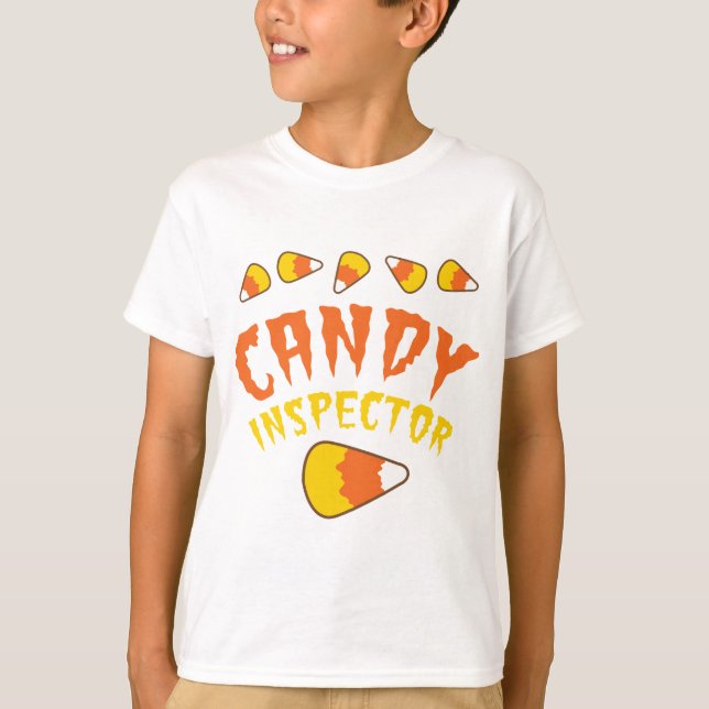 CANDY INSPECTOR Halloween design with candy corn T-Shirt (Front)