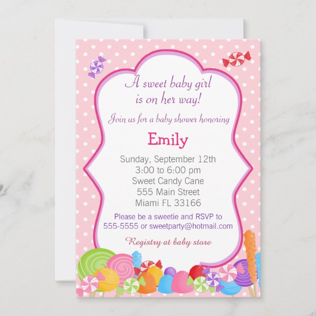 Candy Invitation Baby Girl Shower Pink (Front)