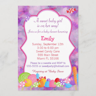 Candy Invitation Baby Girl Shower Pink Purple