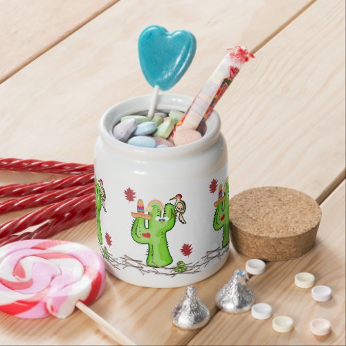 Candy Jar Cactus Bird Leaves 