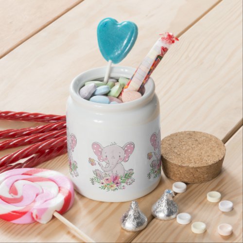 Candy Jar Pink Baby Elephant Floral 