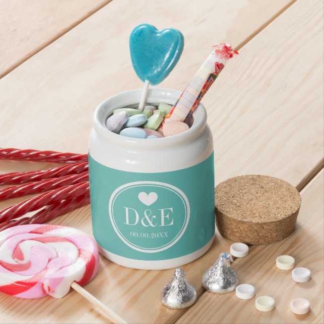 Candy jar wedding favor gift with custom monogram (In Situ)